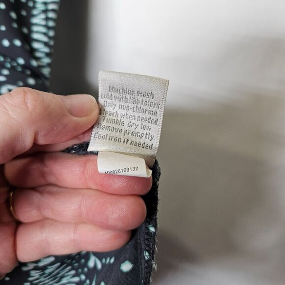 Lauren Conrad Bow Tie Keyhole Tie Short Sleeve Dark Grey ish Black Teal Top M - Picture 5 of 9